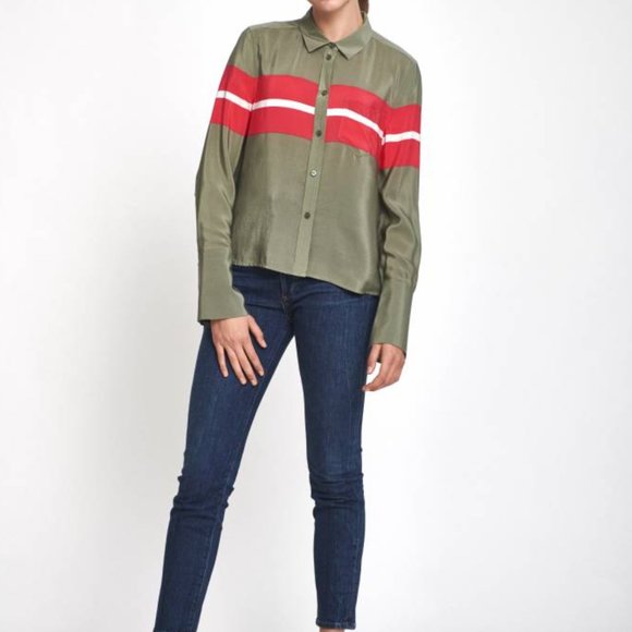 Equipment Green and Pink Striped Blouse - Picture 2 of 7